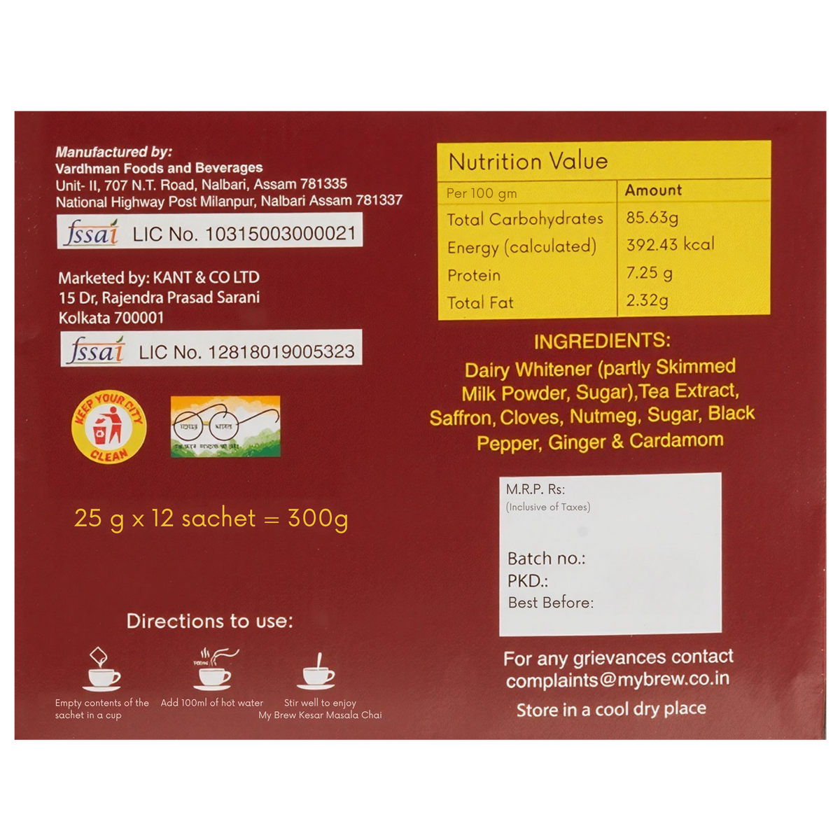 My Brew Kesar Masala Chai Pack of 12