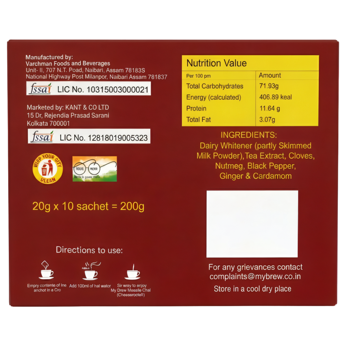 My Brew Masala Chai ( Unsweetened ) Pack of 10